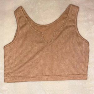 Tan Ribbed Cropped Tank Top